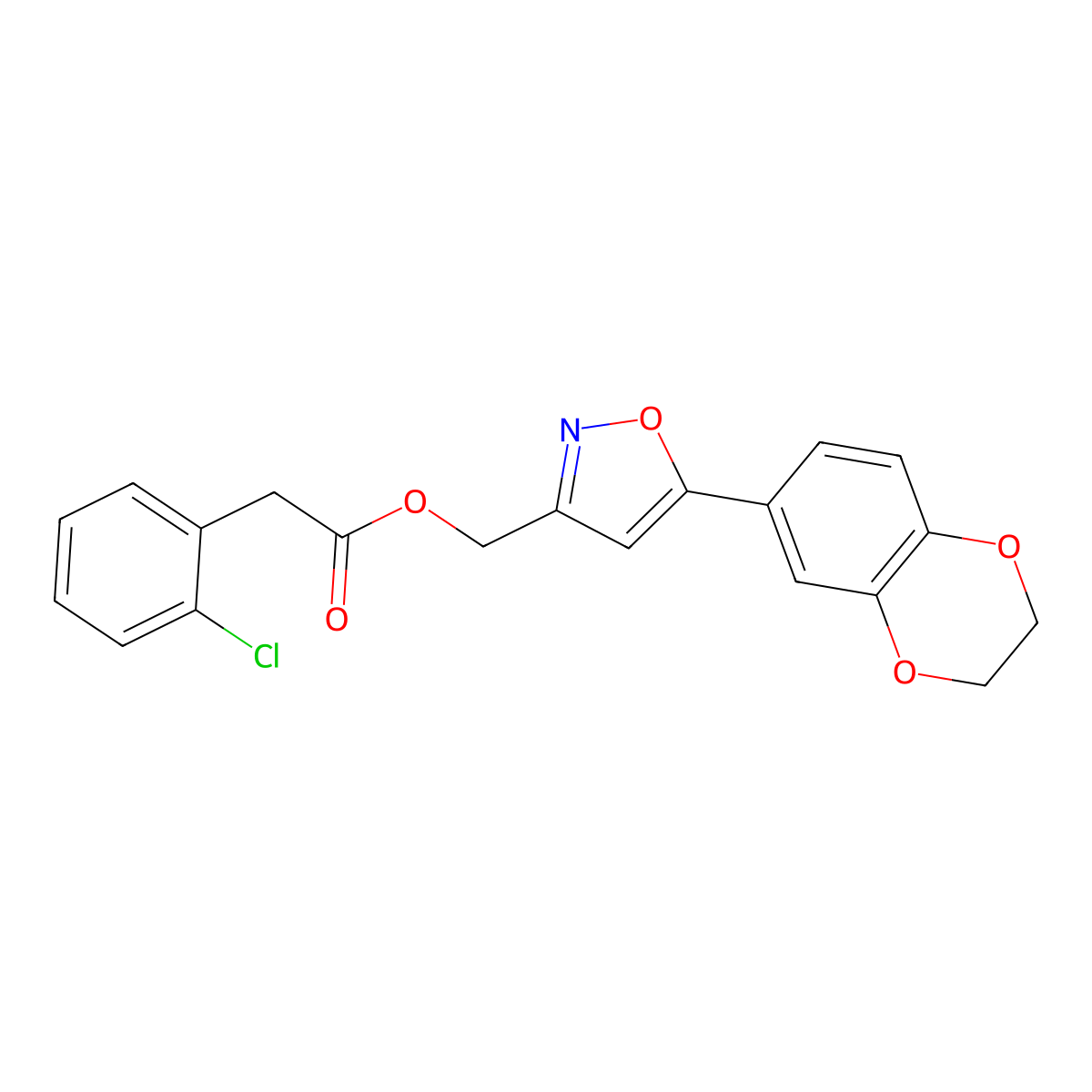 (5-(2,3-Dihydrobenzo[b][1,4]dioxin-6-yl)isoxazol-3-yl)methyl 2-(2-chlorophenyl)acetate molecular structure, CAS 1105203-71-1