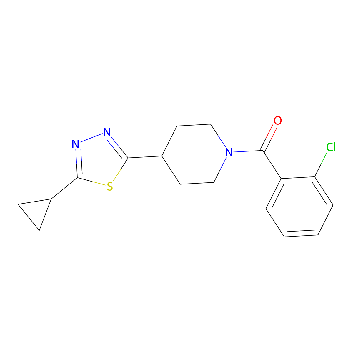 (2-Chlorophenyl)(4-(5-cyclopropyl-1,3,4-thiadiazol-2-yl)piperidin-1-yl)methanone molecular structure, CAS 1105203-74-4