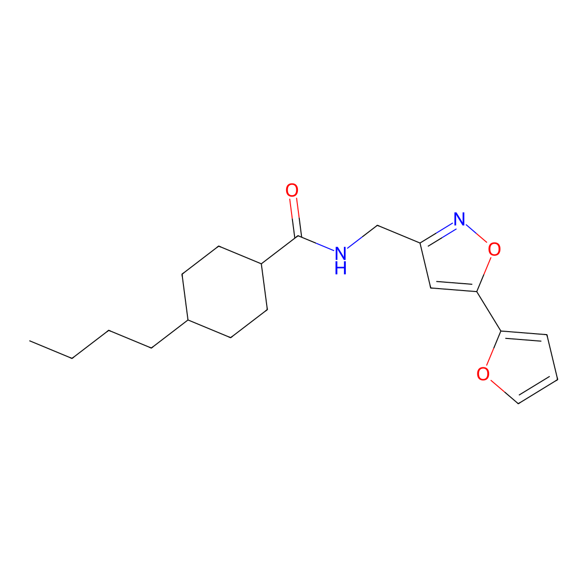 4-butyl-N-((5-(furan-2-yl)isoxazol-3-yl)methyl)cyclohexanecarboxamide molecular structure, CAS 1105203-79-9