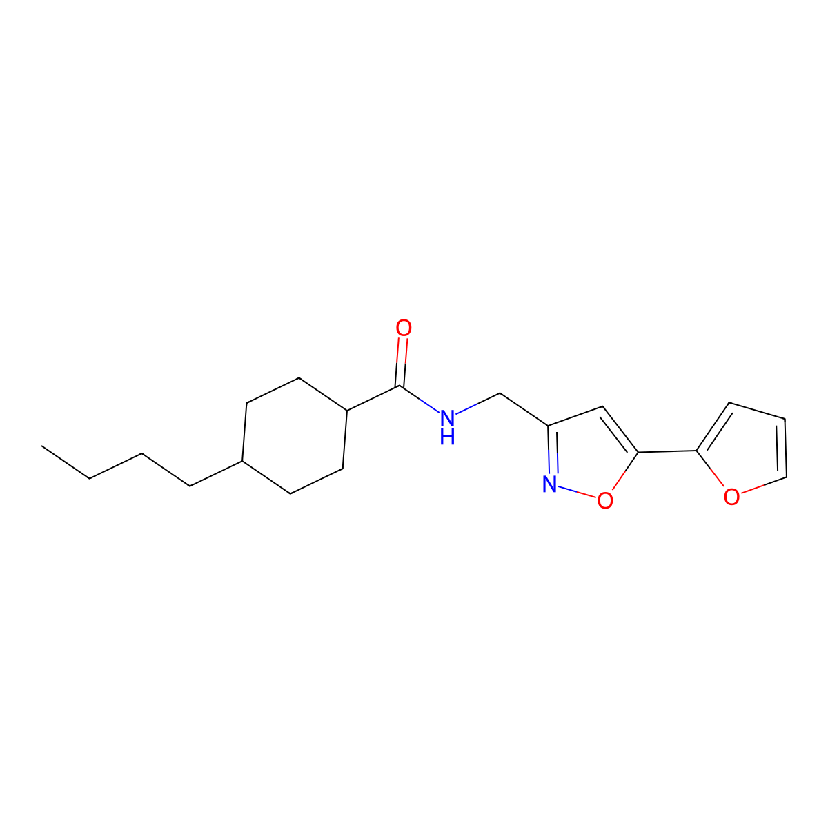 4-butyl-N-((5-(furan-2-yl)isoxazol-3-yl)methyl)cyclohexanecarboxamide molecular structure, CAS 1105203-79-9