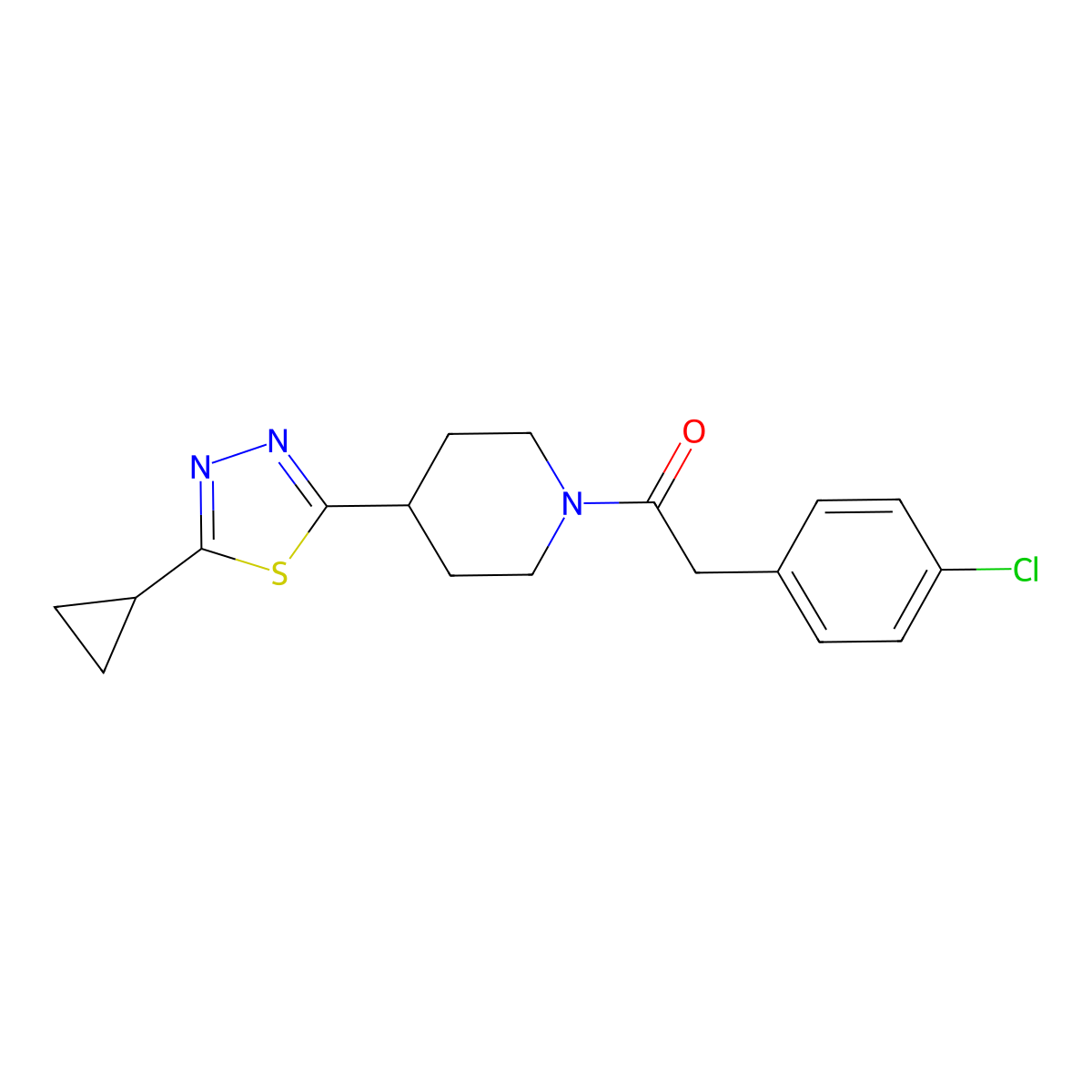 2-(4-Chlorophenyl)-1-(4-(5-cyclopropyl-1,3,4-thiadiazol-2-yl)piperidin-1-yl)ethanone molecular structure, CAS 1105203-80-2