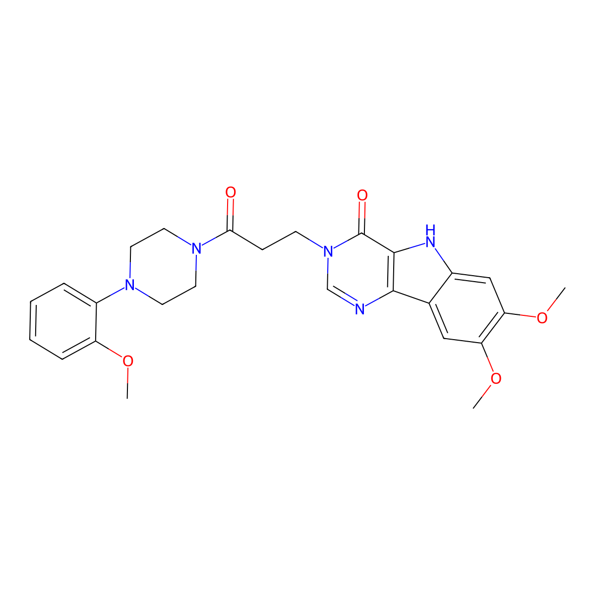 7,8-dimethoxy-3-(3-(4-(2-methoxyphenyl)piperazin-1-yl)-3-oxopropyl)-3H-pyrimido[5,4-b]indol-4(5H)-one molecular structure, CAS 1105203-81-3