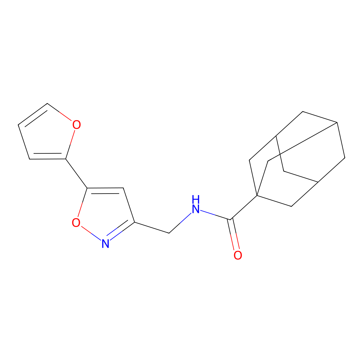 N-{[5-(furan-2-yl)-1,2-oxazol-3-yl]methyl}adamantane-1-carboxamide molecular structure, CAS 1105203-85-7