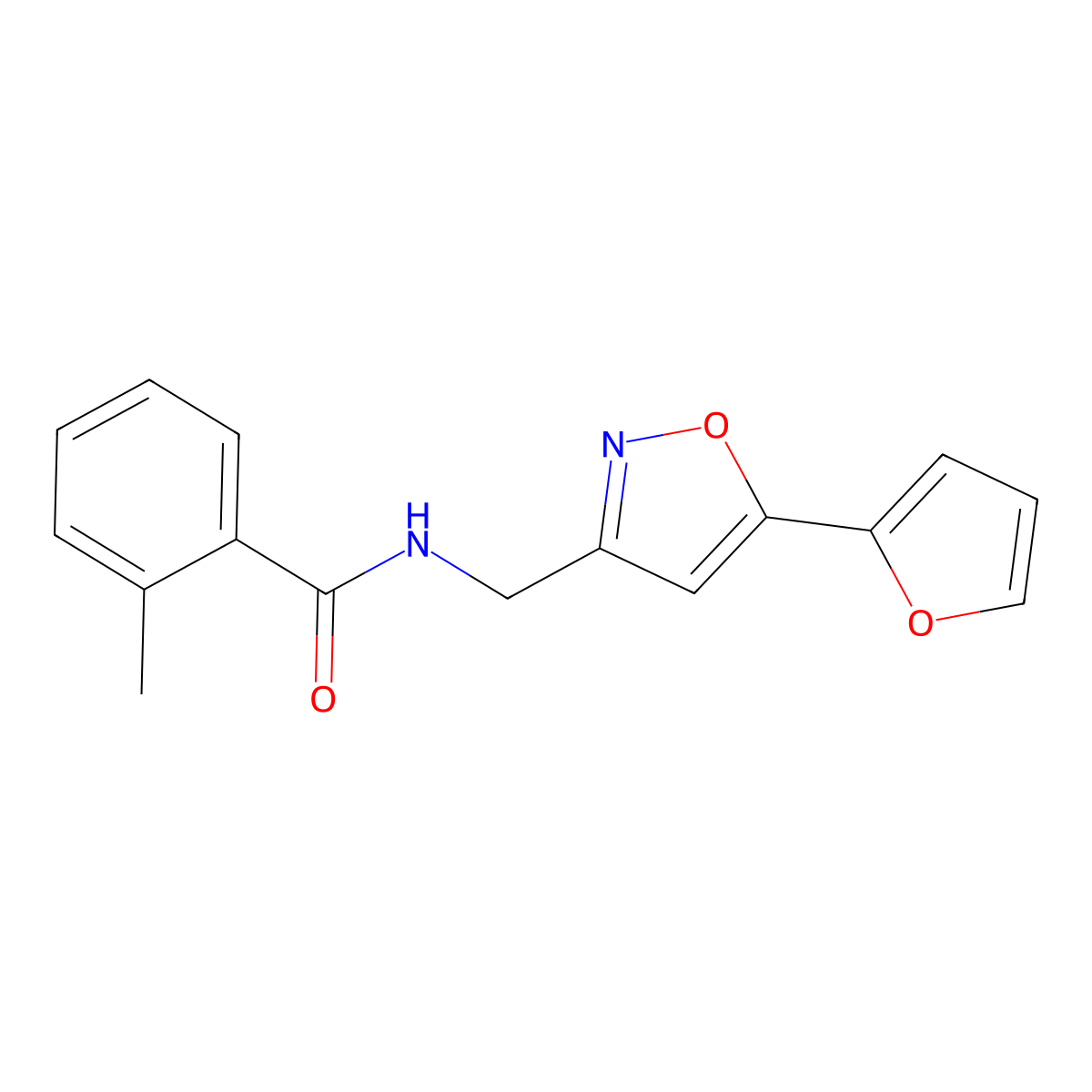 N-((5-(furan-2-yl)isoxazol-3-yl)methyl)-2-methylbenzamide molecular structure, CAS 1105203-91-5