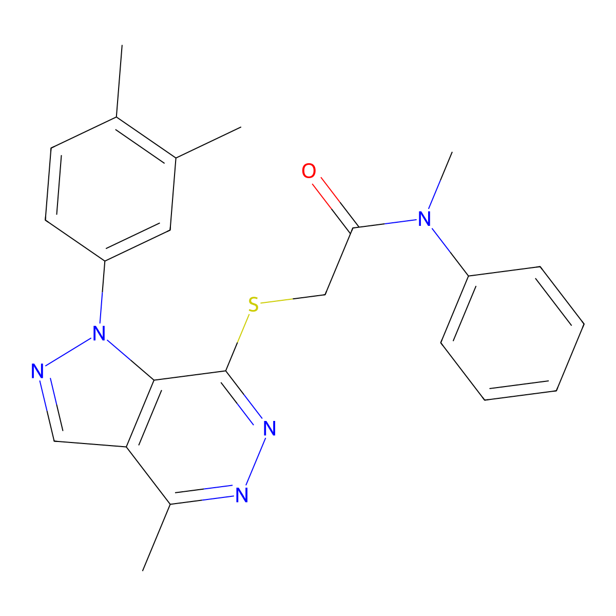 2-((1-(3,4-dimethylphenyl)-4-methyl-1H-pyrazolo[3,4-d]pyridazin-7-yl)thio)-N-methyl-N-phenylacetamide molecular structure, CAS 1105203-96-0