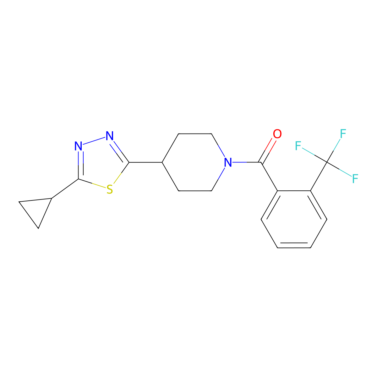 (4-(5-Cyclopropyl-1,3,4-thiadiazol-2-yl)piperidin-1-yl)(2-(trifluoromethyl)phenyl)methanone molecular structure, CAS 1105203-98-2