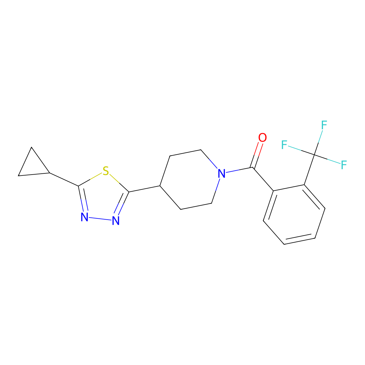 (4-(5-Cyclopropyl-1,3,4-thiadiazol-2-yl)piperidin-1-yl)(2-(trifluoromethyl)phenyl)methanone molecular structure, CAS 1105203-98-2