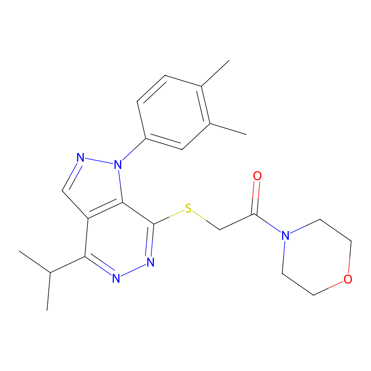 2-((1-(3,4-dimethylphenyl)-4-isopropyl-1H-pyrazolo[3,4-d]pyridazin-7-yl)thio)-1-morpholinoethanone molecular structure, CAS 1105204-02-1
