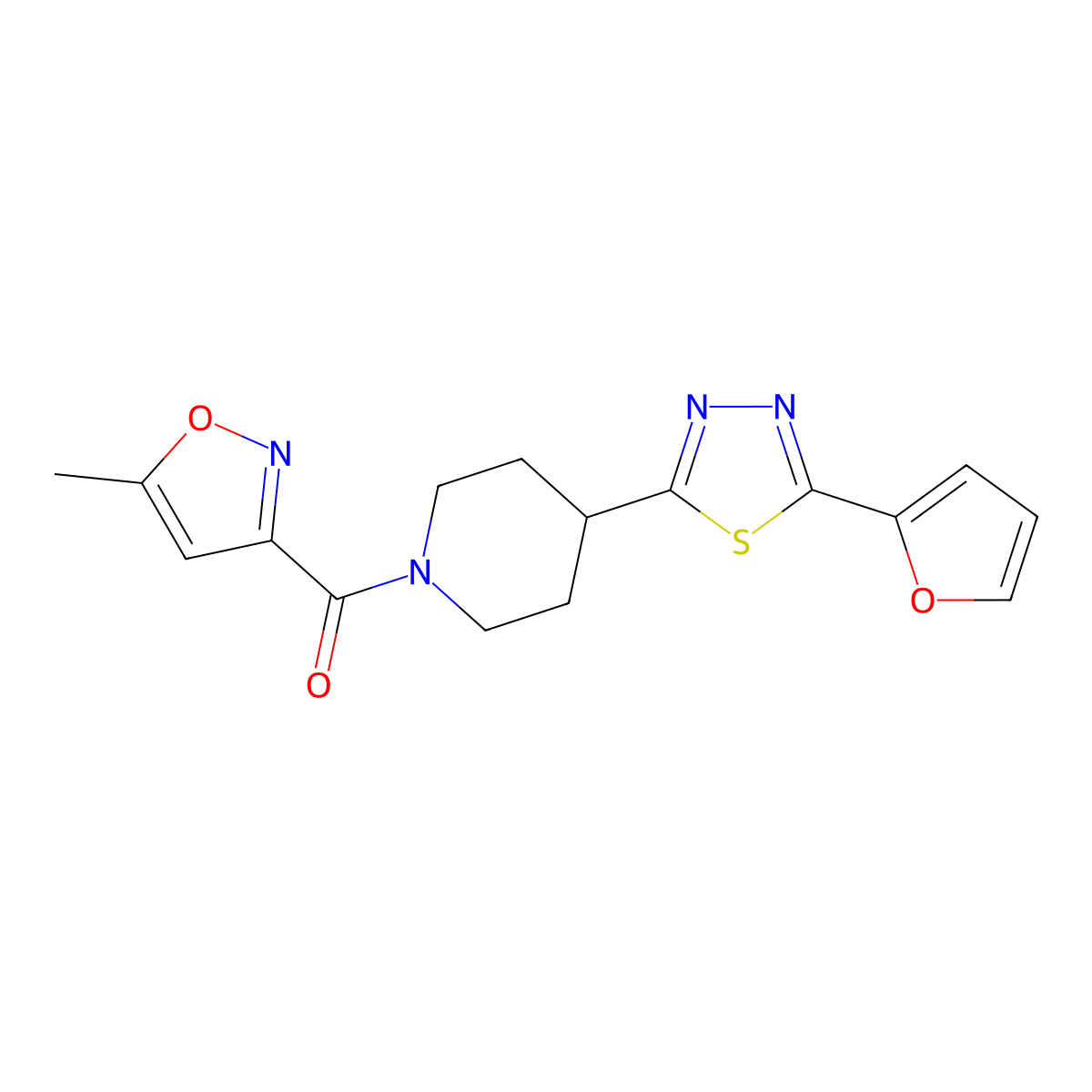 (4-(5-(Furan-2-yl)-1,3,4-thiadiazol-2-yl)piperidin-1-yl)(5-methylisoxazol-3-yl)methanone molecular structure, CAS 1105204-10-1