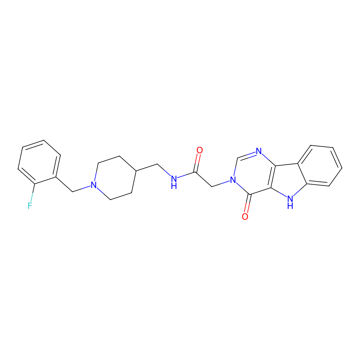 N-((1-(2-fluorobenzyl)piperidin-4-yl)methyl)-2-(4-oxo-4,5-dihydro-3H-pyrimido[5,4-b]indol-3-yl)acetamide molecular structure, CAS 1105204-11-2