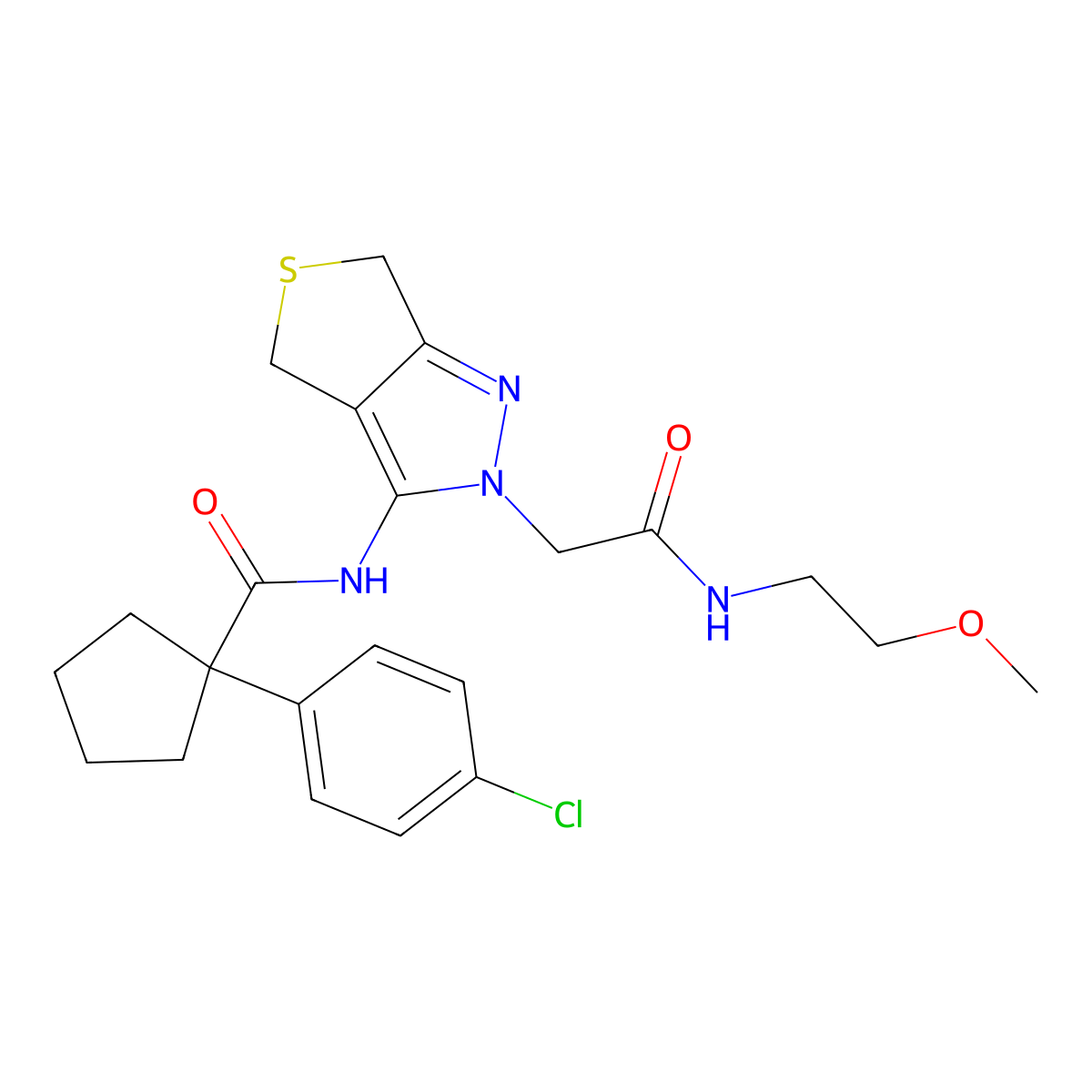 1-(4-chlorophenyl)-N-(2-(2-((2-methoxyethyl)amino)-2-oxoethyl)-4,6-dihydro-2H-thieno[3,4-c]pyrazol-3-yl)cyclopentanecarboxamide molecular structure, CAS 1105204-12-3