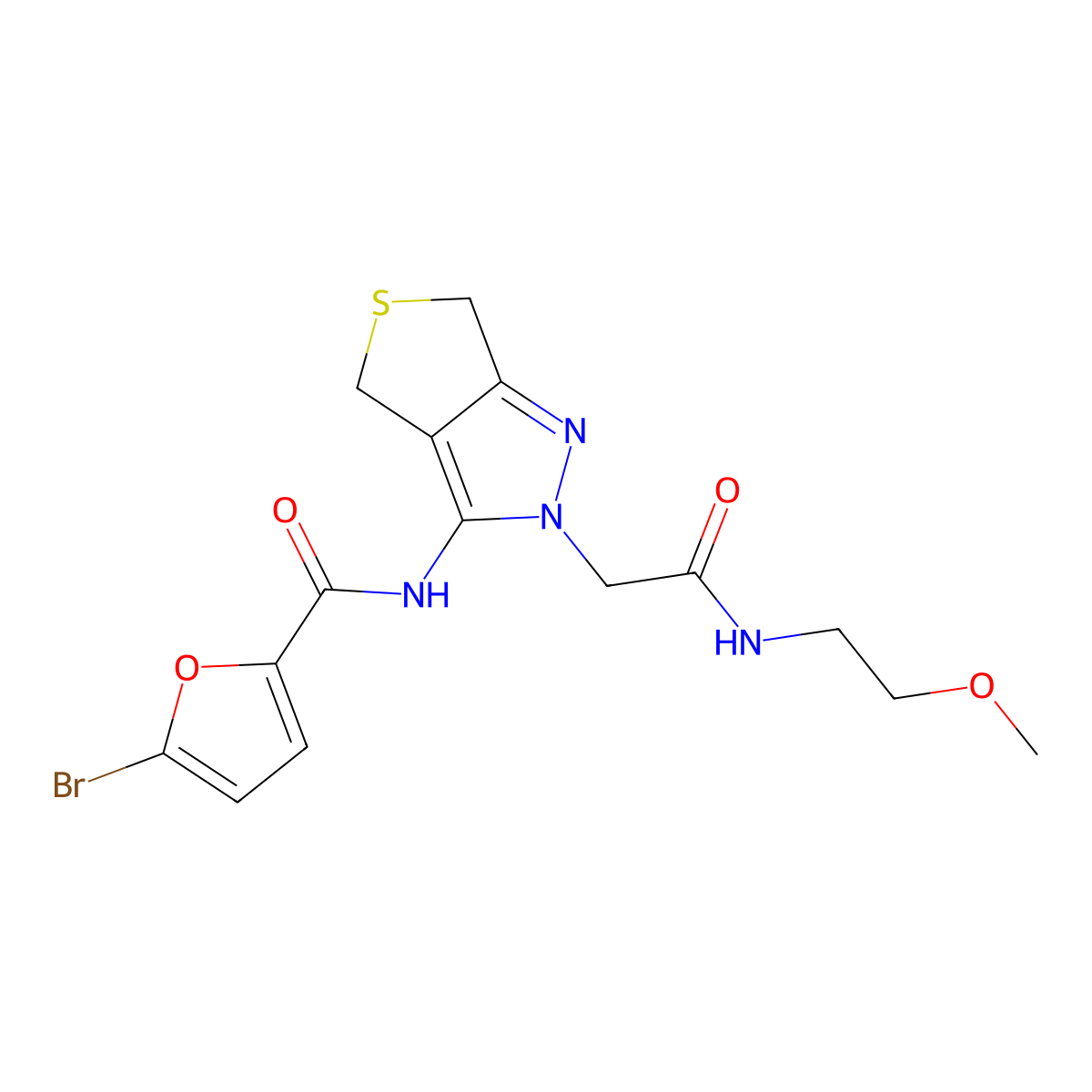 5-bromo-N-(2-(2-((2-methoxyethyl)amino)-2-oxoethyl)-4,6-dihydro-2H-thieno[3,4-c]pyrazol-3-yl)furan-2-carboxamide molecular structure, CAS 1105204-18-9