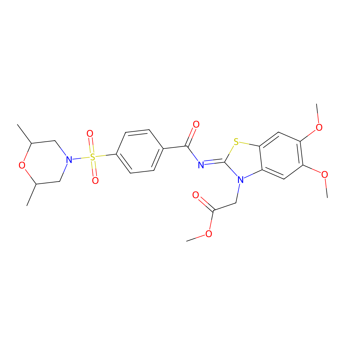 (Z)-methyl 2-(2-((4-((2,6-dimethylmorpholino)sulfonyl)benzoyl)imino)-5,6-dimethoxybenzo[d]thiazol-3(2H)-yl)acetate molecular structure, CAS 1105204-19-0