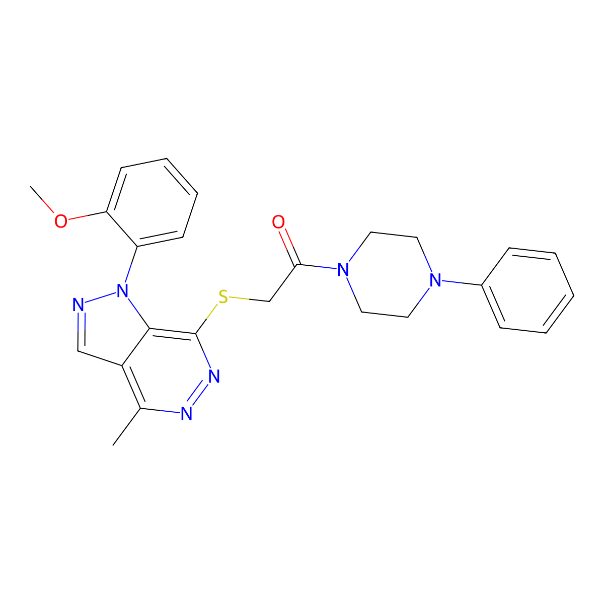 2-((1-(2-methoxyphenyl)-4-methyl-1H-pyrazolo[3,4-d]pyridazin-7-yl)thio)-1-(4-phenylpiperazin-1-yl)ethanone molecular structure, CAS 1105204-29-2