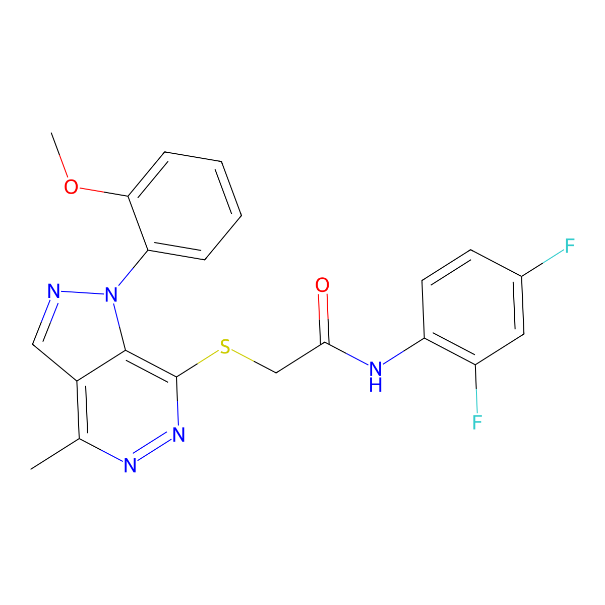 N-(2,4-difluorophenyl)-2-((1-(2-methoxyphenyl)-4-methyl-1H-pyrazolo[3,4-d]pyridazin-7-yl)thio)acetamide molecular structure, CAS 1105204-35-0