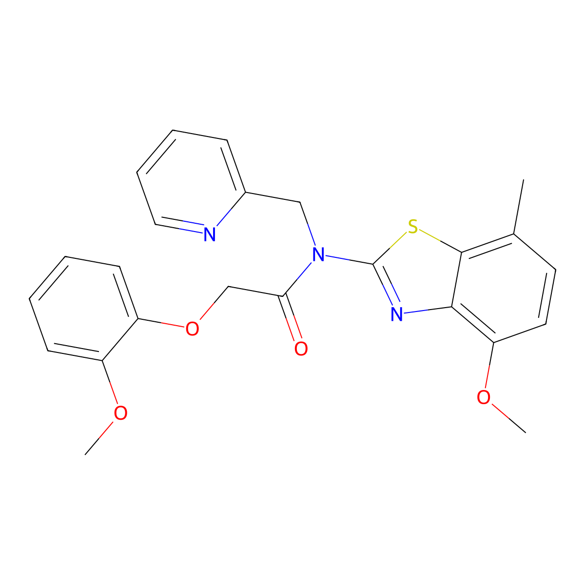 N-(4-methoxy-7-methylbenzo[d]thiazol-2-yl)-2-(2-methoxyphenoxy)-N-(pyridin-2-ylmethyl)acetamide molecular structure, CAS 1105204-37-2