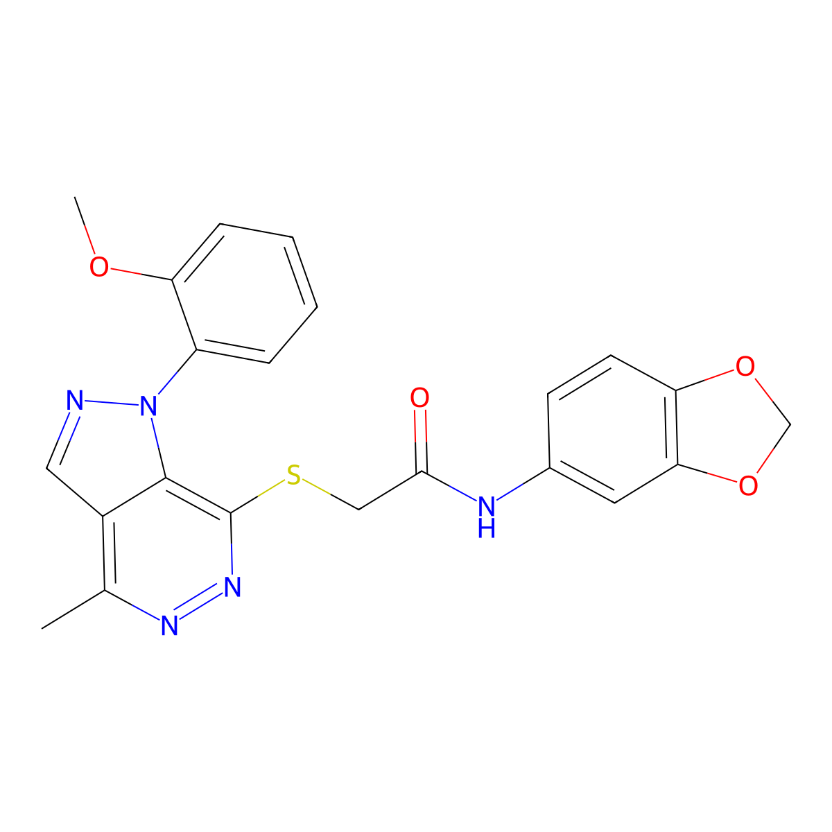 N-(benzo[d][1,3]dioxol-5-yl)-2-((1-(2-methoxyphenyl)-4-methyl-1H-pyrazolo[3,4-d]pyridazin-7-yl)thio)acetamide molecular structure, CAS 1105204-41-8