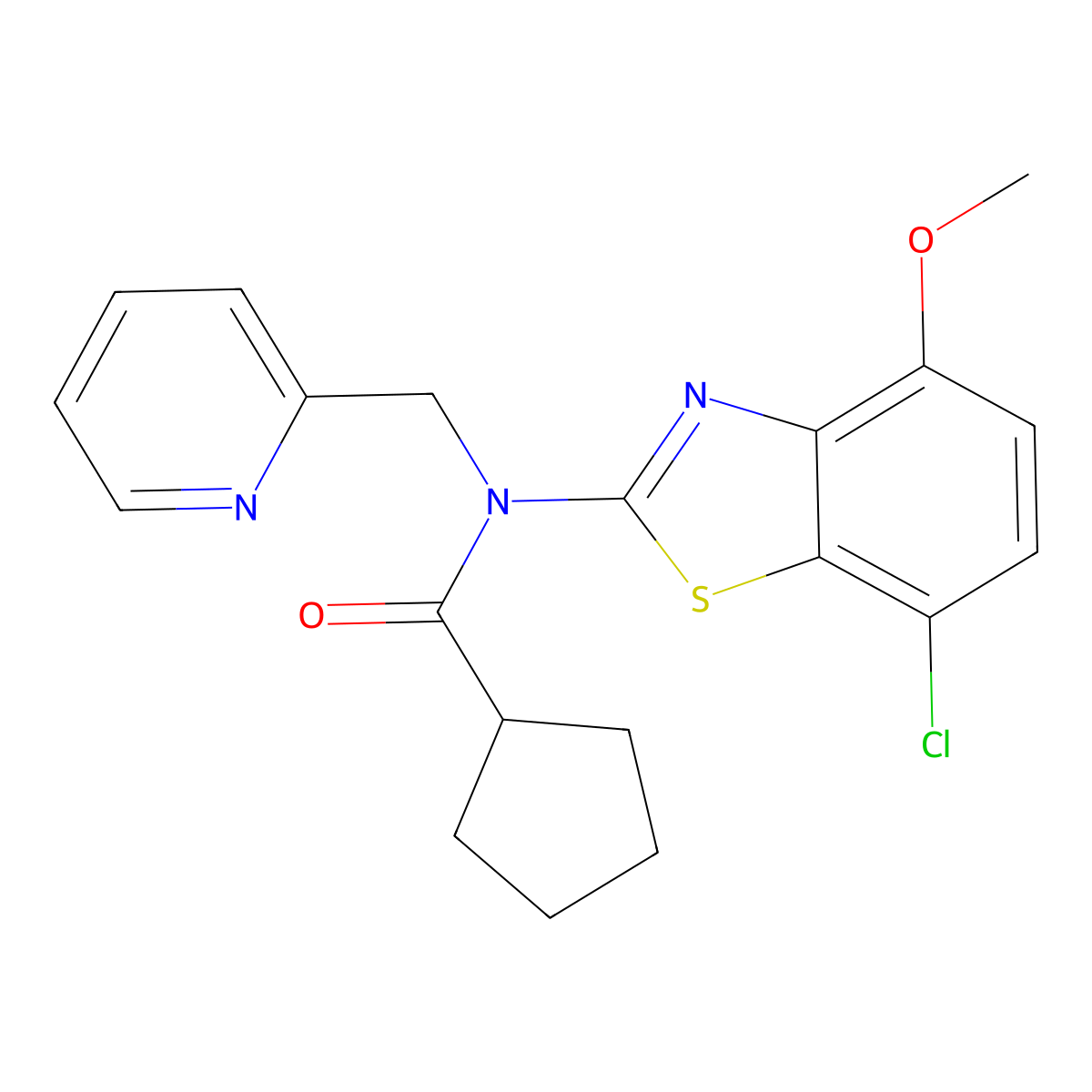 N-(7-chloro-4-methoxybenzo[d]thiazol-2-yl)-N-(pyridin-2-ylmethyl)cyclopentanecarboxamide molecular structure, CAS 1105204-43-0