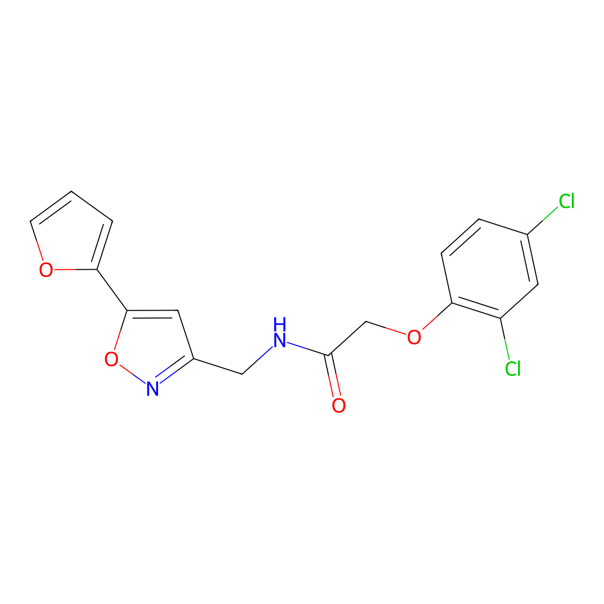 2-(2,4-dichlorophenoxy)-N-((5-(furan-2-yl)isoxazol-3-yl)methyl)acetamide molecular structure, CAS 1105204-51-0