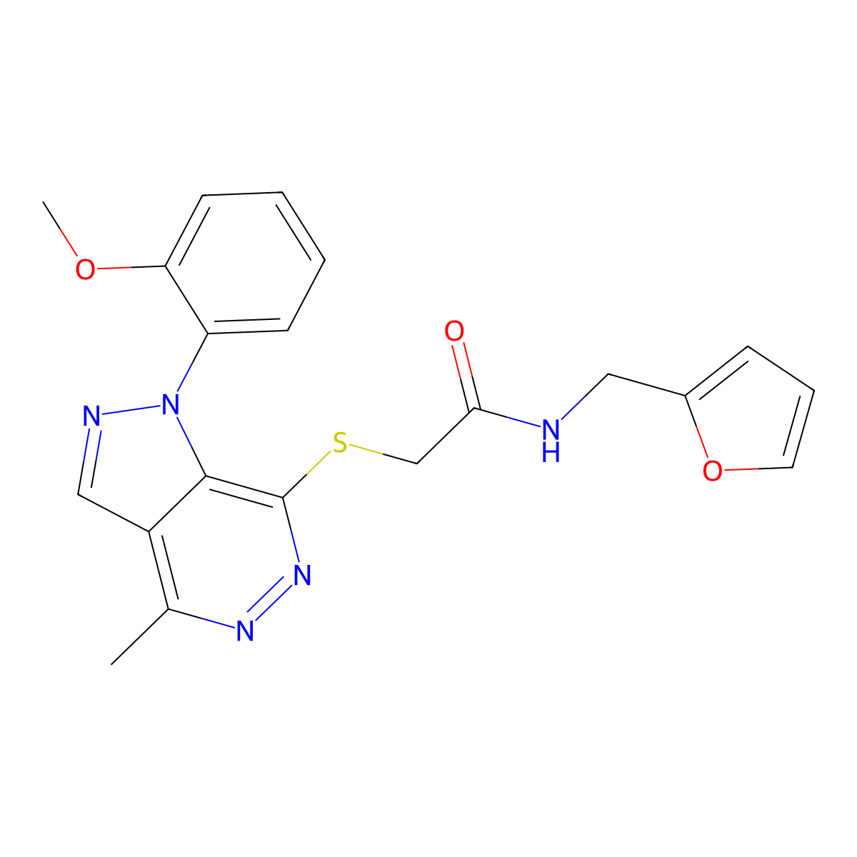 N-(furan-2-ylmethyl)-2-((1-(2-methoxyphenyl)-4-methyl-1H-pyrazolo[3,4-d]pyridazin-7-yl)thio)acetamide molecular structure, CAS 1105204-53-2