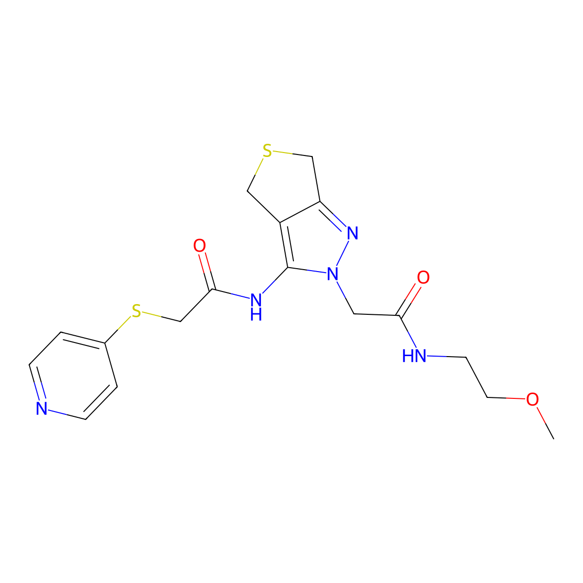 N-(2-methoxyethyl)-2-(3-(2-(pyridin-4-ylthio)acetamido)-4,6-dihydro-2H-thieno[3,4-c]pyrazol-2-yl)acetamide molecular structure, CAS 1105204-54-3