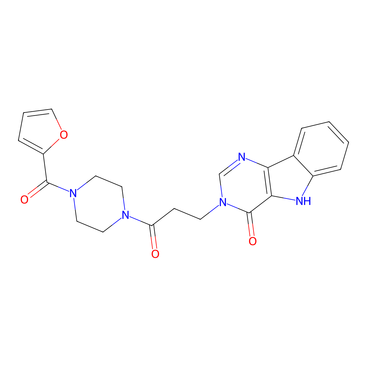 3-(3-(4-(furan-2-carbonyl)piperazin-1-yl)-3-oxopropyl)-3H-pyrimido[5,4-b]indol-4(5H)-one molecular structure, CAS 1105204-58-7