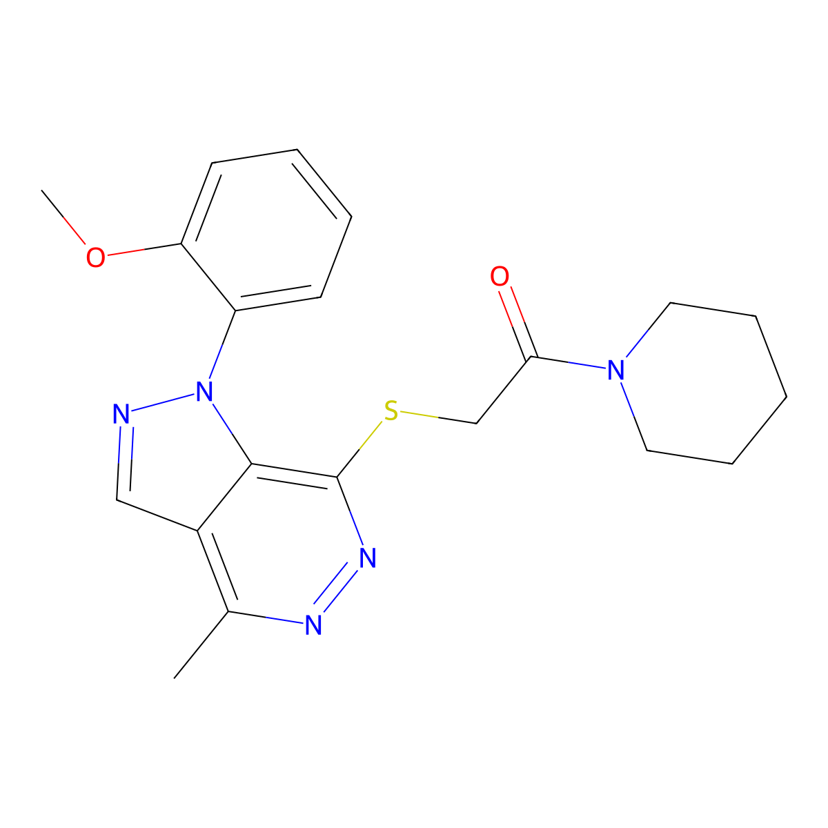 2-((1-(2-methoxyphenyl)-4-methyl-1H-pyrazolo[3,4-d]pyridazin-7-yl)thio)-1-(piperidin-1-yl)ethanone molecular structure, CAS 1105204-59-8
