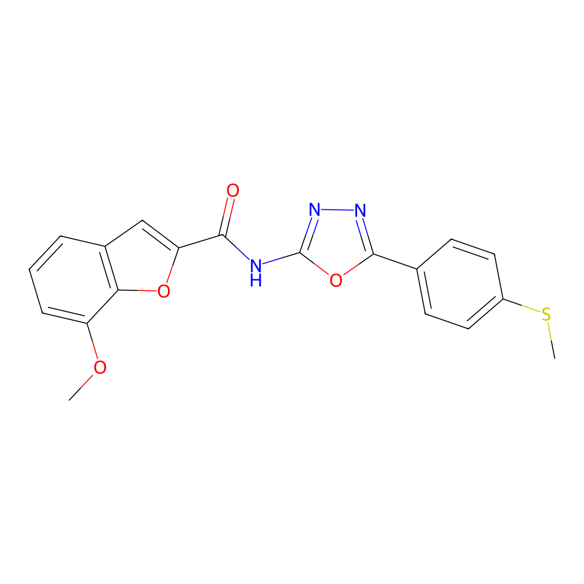 7-methoxy-N-(5-(4-(methylthio)phenyl)-1,3,4-oxadiazol-2-yl)benzofuran-2-carboxamide molecular structure, CAS 1105204-61-2