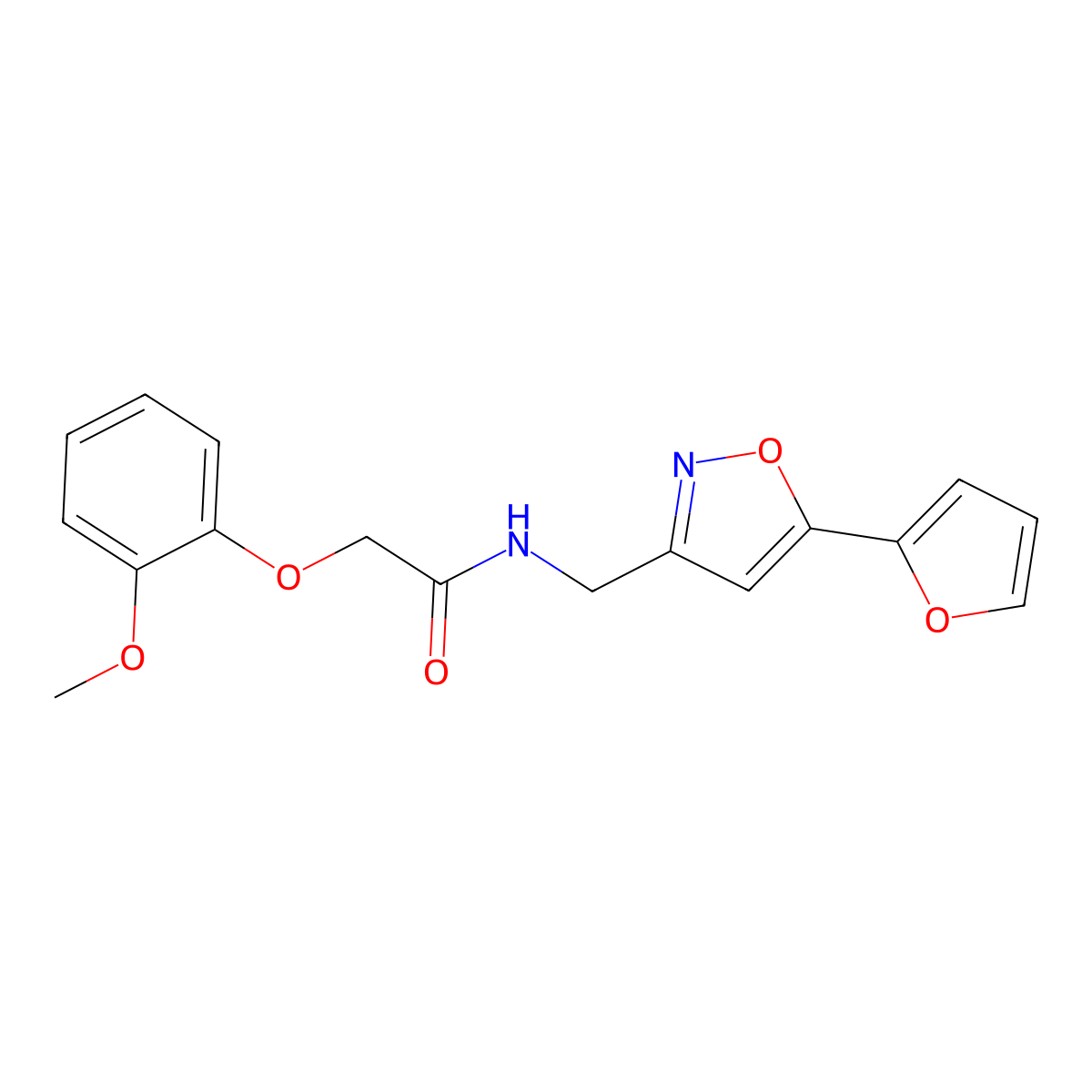 N-((5-(furan-2-yl)isoxazol-3-yl)methyl)-2-(2-methoxyphenoxy)acetamide molecular structure, CAS 1105204-63-4