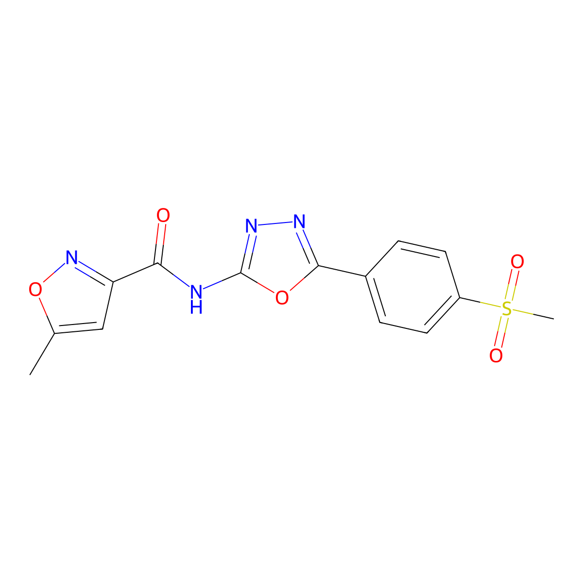 5-methyl-N-(5-(4-(methylsulfonyl)phenyl)-1,3,4-oxadiazol-2-yl)isoxazole-3-carboxamide molecular structure, CAS 1105204-67-8