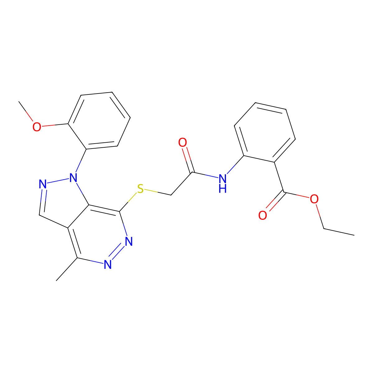 ethyl 2-(2-((1-(2-methoxyphenyl)-4-methyl-1H-pyrazolo[3,4-d]pyridazin-7-yl)thio)acetamido)benzoate molecular structure, CAS 1105204-71-4