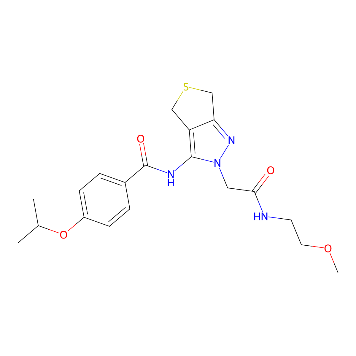 4-isopropoxy-N-(2-(2-((2-methoxyethyl)amino)-2-oxoethyl)-4,6-dihydro-2H-thieno[3,4-c]pyrazol-3-yl)benzamide molecular structure, CAS 1105204-72-5
