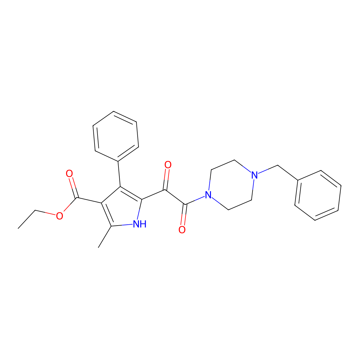 ethyl 5-[2-(4-benzylpiperazin-1-yl)-2-oxoacetyl]-2-methyl-4-phenyl-1H-pyrrole-3-carboxylate molecular structure, CAS 1105204-73-6
