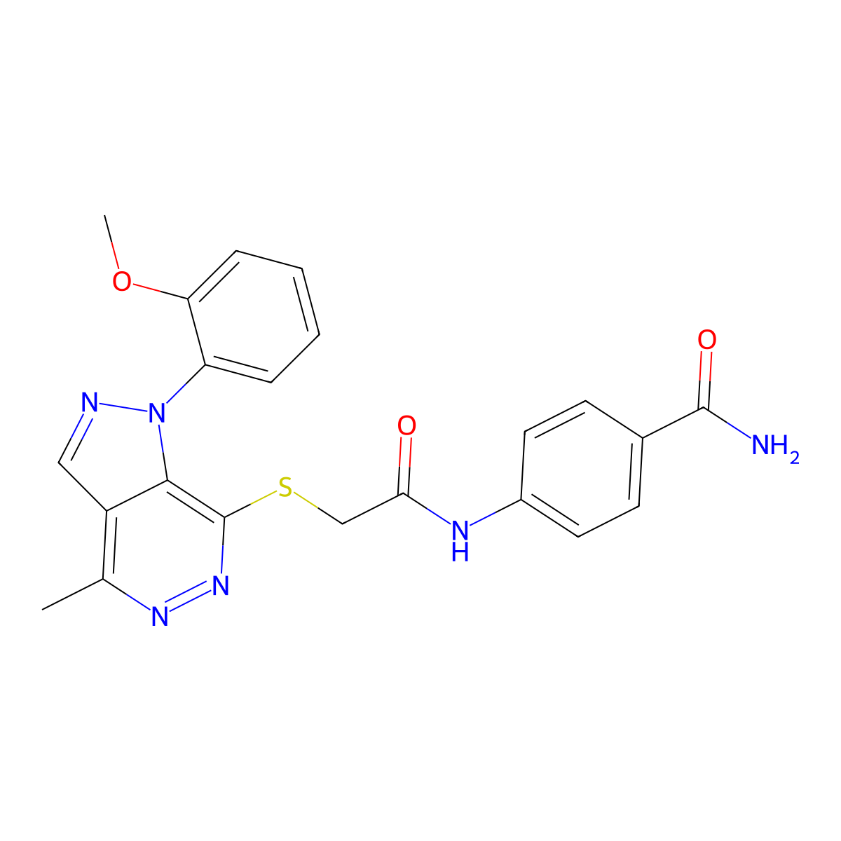 4-(2-((1-(2-methoxyphenyl)-4-methyl-1H-pyrazolo[3,4-d]pyridazin-7-yl)thio)acetamido)benzamide molecular structure, CAS 1105204-77-0