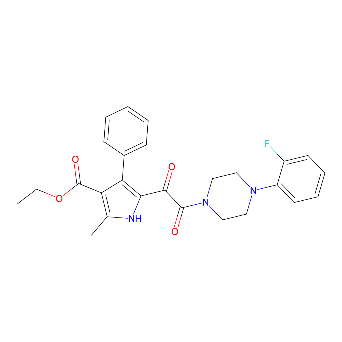 ethyl 5-{2-[4-(2-fluorophenyl)piperazin-1-yl]-2-oxoacetyl}-2-methyl-4-phenyl-1H-pyrrole-3-carboxylate molecular structure, CAS 1105204-79-2