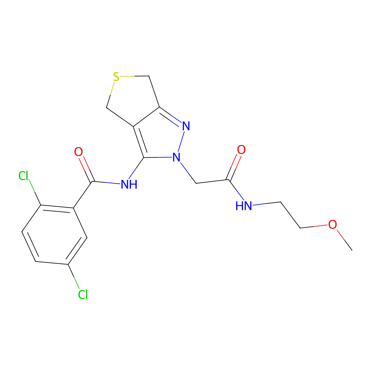2,5-dichloro-N-(2-(2-((2-methoxyethyl)amino)-2-oxoethyl)-4,6-dihydro-2H-thieno[3,4-c]pyrazol-3-yl)benzamide molecular structure, CAS 1105204-84-9