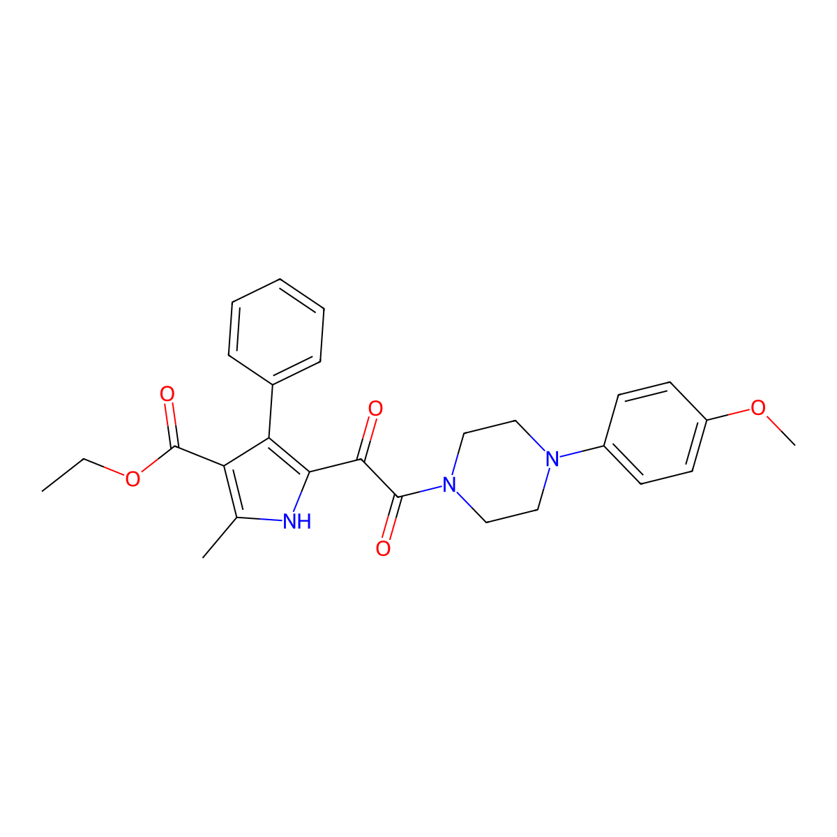 ethyl 5-(2-(4-(4-methoxyphenyl)piperazin-1-yl)-2-oxoacetyl)-2-methyl-4-phenyl-1H-pyrrole-3-carboxylate molecular structure, CAS 1105204-85-0