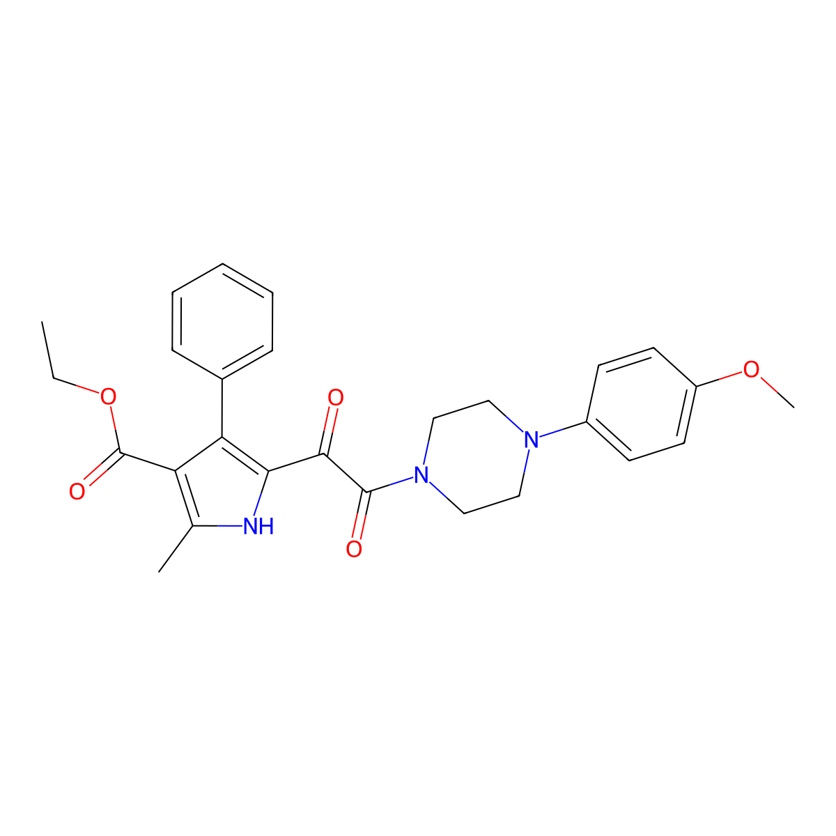 ethyl 5-(2-(4-(4-methoxyphenyl)piperazin-1-yl)-2-oxoacetyl)-2-methyl-4-phenyl-1H-pyrrole-3-carboxylate molecular structure, CAS 1105204-85-0