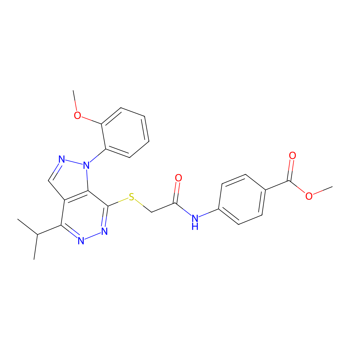 methyl 4-(2-((4-isopropyl-1-(2-methoxyphenyl)-1H-pyrazolo[3,4-d]pyridazin-7-yl)thio)acetamido)benzoate molecular structure, CAS 1105204-88-3