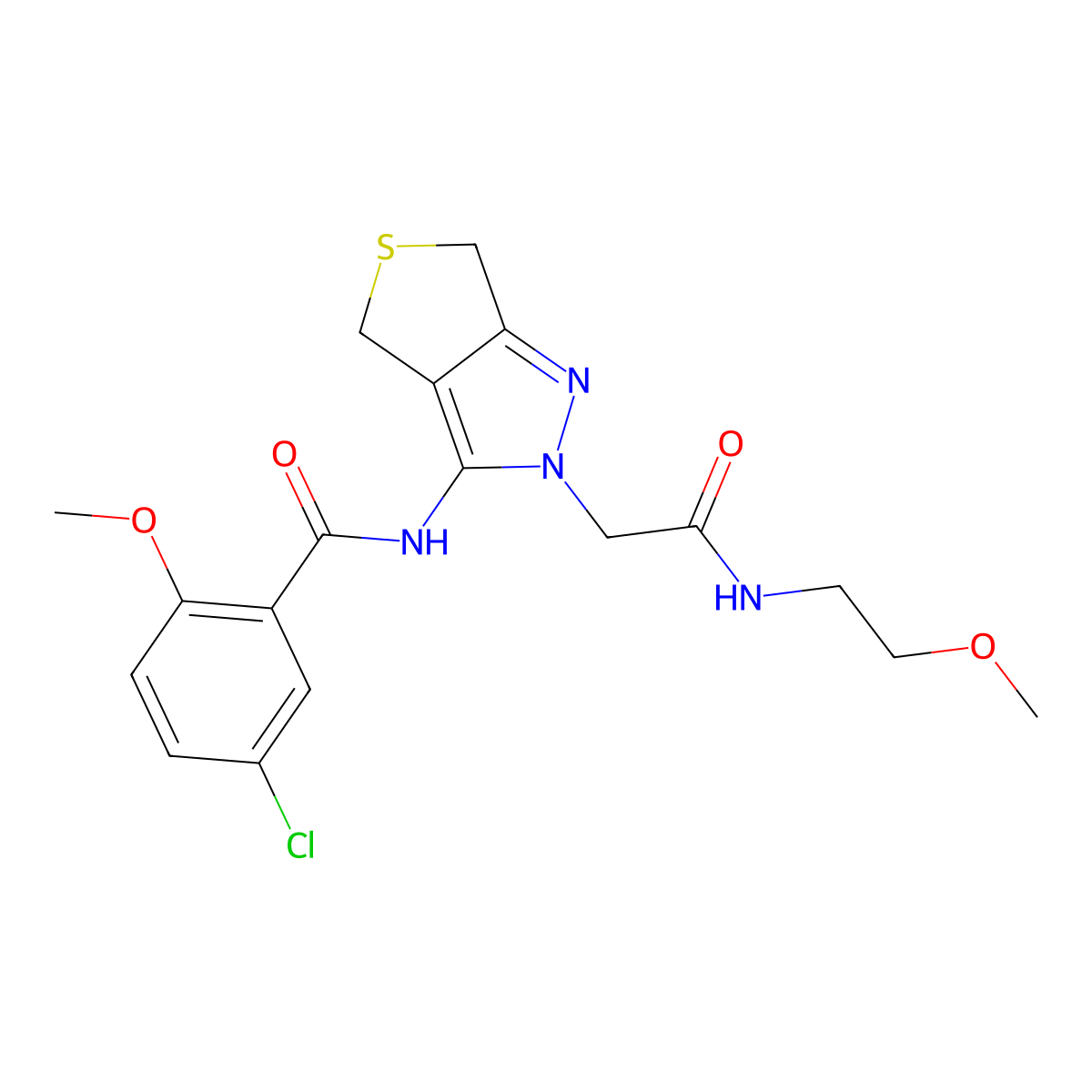 5-chloro-2-methoxy-N-(2-(2-((2-methoxyethyl)amino)-2-oxoethyl)-4,6-dihydro-2H-thieno[3,4-c]pyrazol-3-yl)benzamide molecular structure, CAS 1105204-89-4
