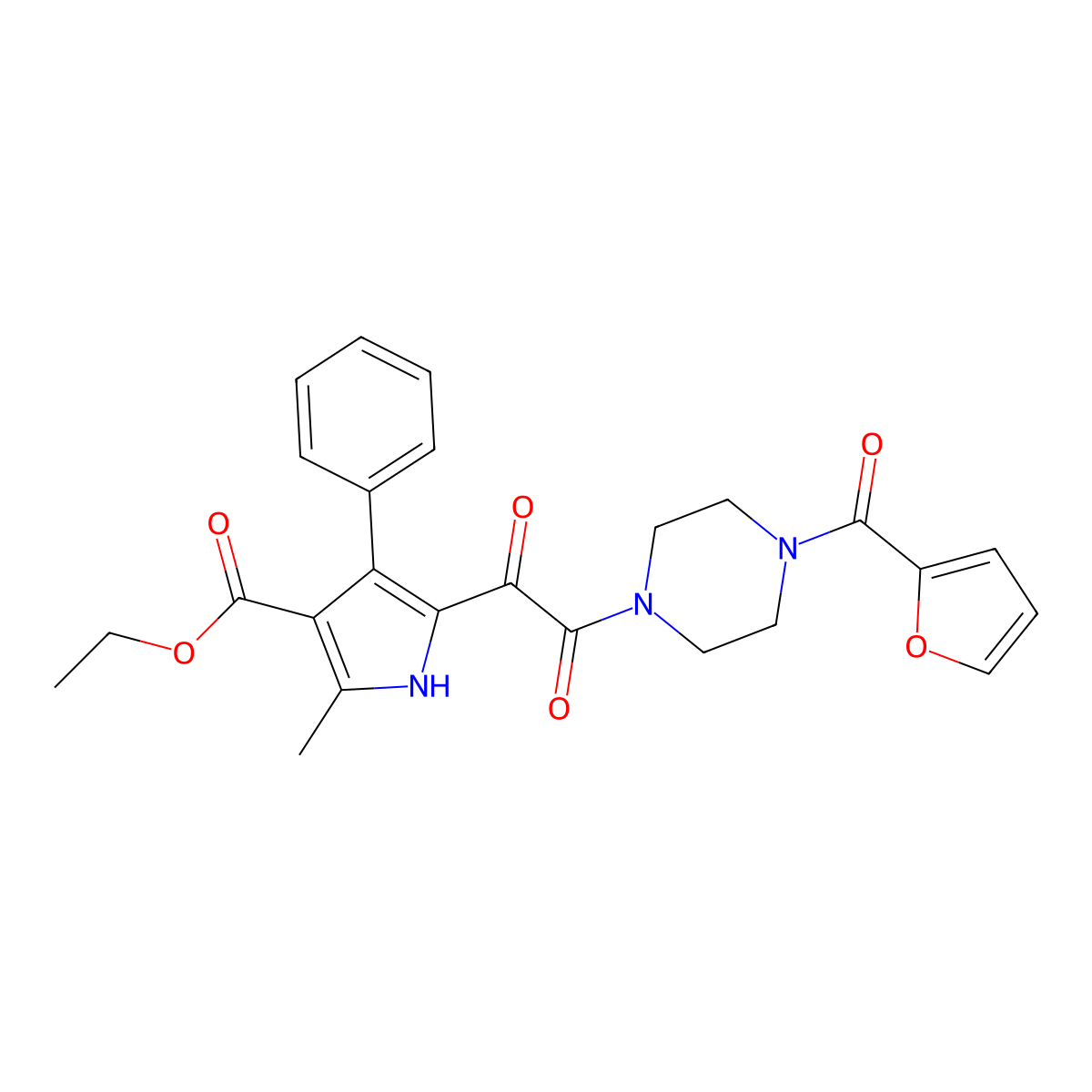 ethyl 5-{2-[4-(furan-2-carbonyl)piperazin-1-yl]-2-oxoacetyl}-2-methyl-4-phenyl-1H-pyrrole-3-carboxylate molecular structure, CAS 1105204-90-7