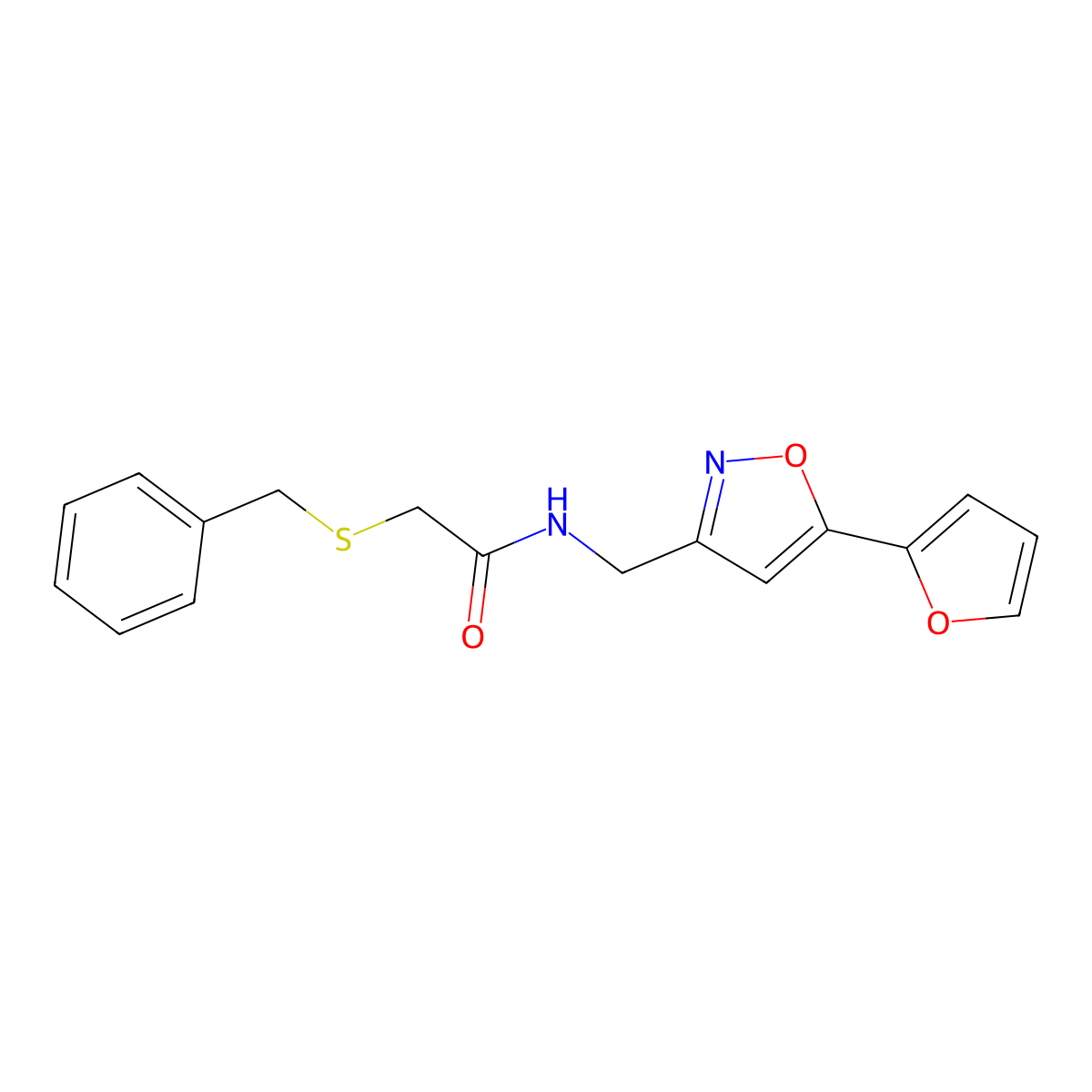 2-(benzylthio)-N-((5-(furan-2-yl)isoxazol-3-yl)methyl)acetamide molecular structure, CAS 1105204-93-0