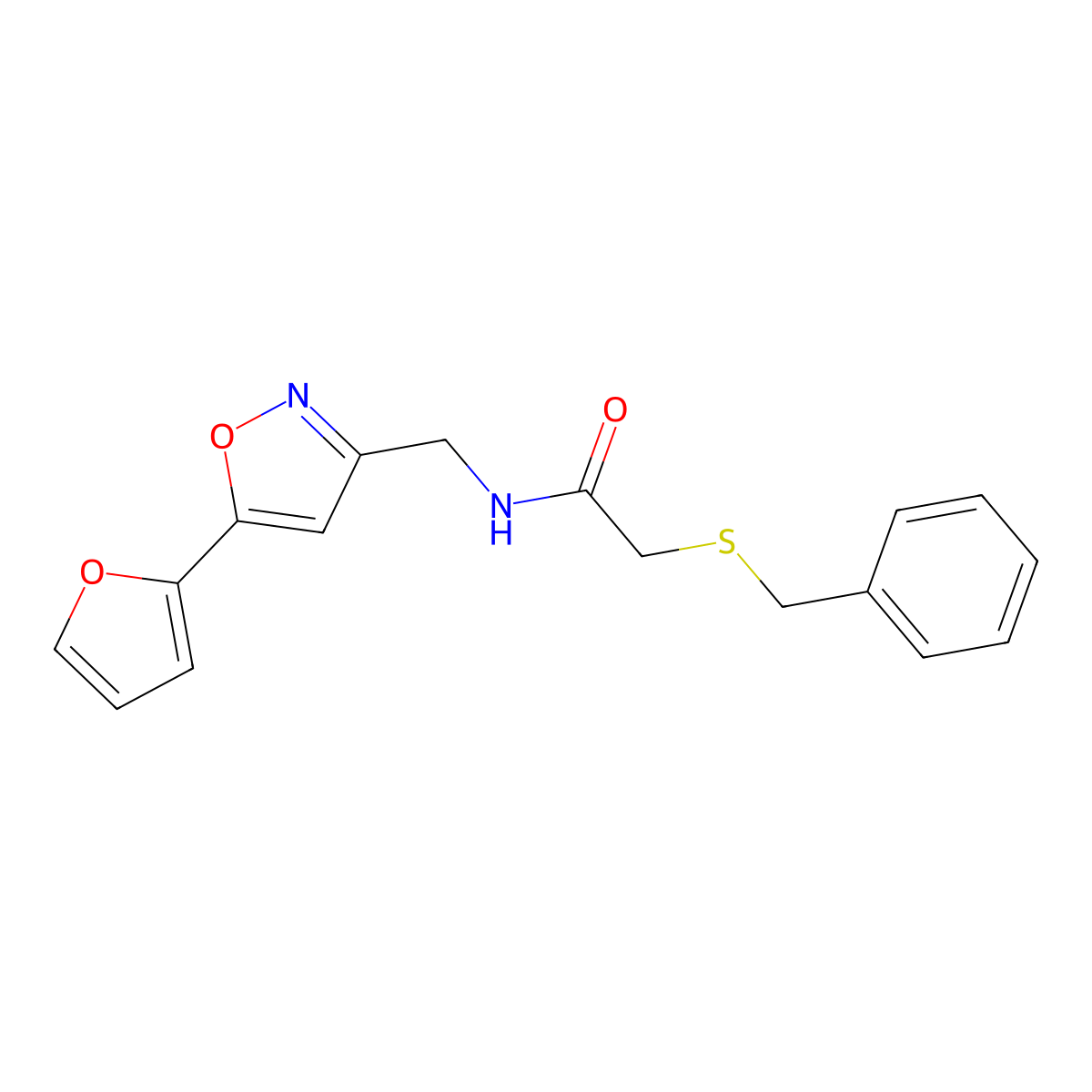 2-(benzylthio)-N-((5-(furan-2-yl)isoxazol-3-yl)methyl)acetamide molecular structure, CAS 1105204-93-0