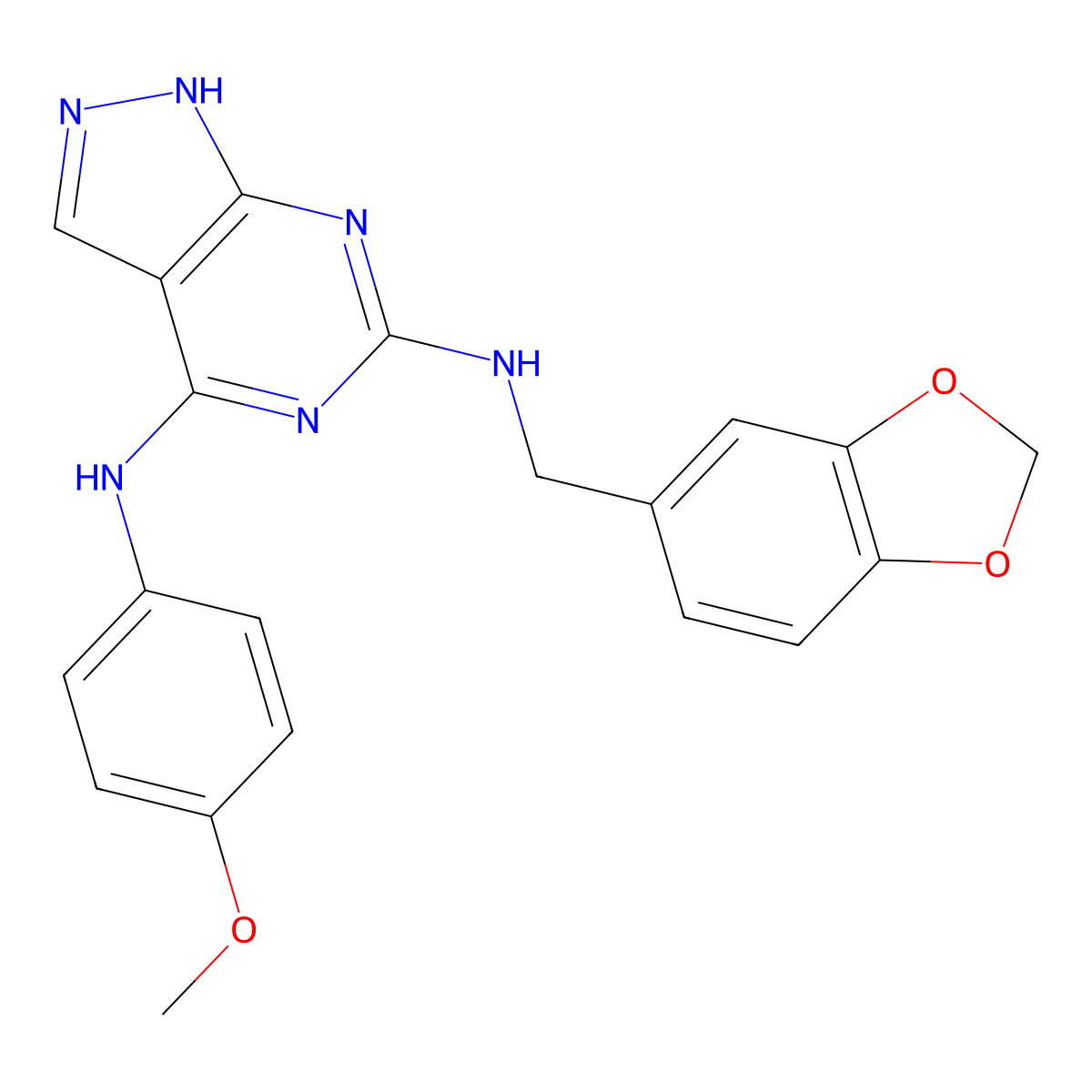 N~6~-(1,3-benzodioxol-5-ylmethyl)-N~4~-(4-methoxyphenyl)-1H-pyrazolo[3,4-d]pyrimidine-4,6-diamine molecular structure, CAS 1105204-95-2