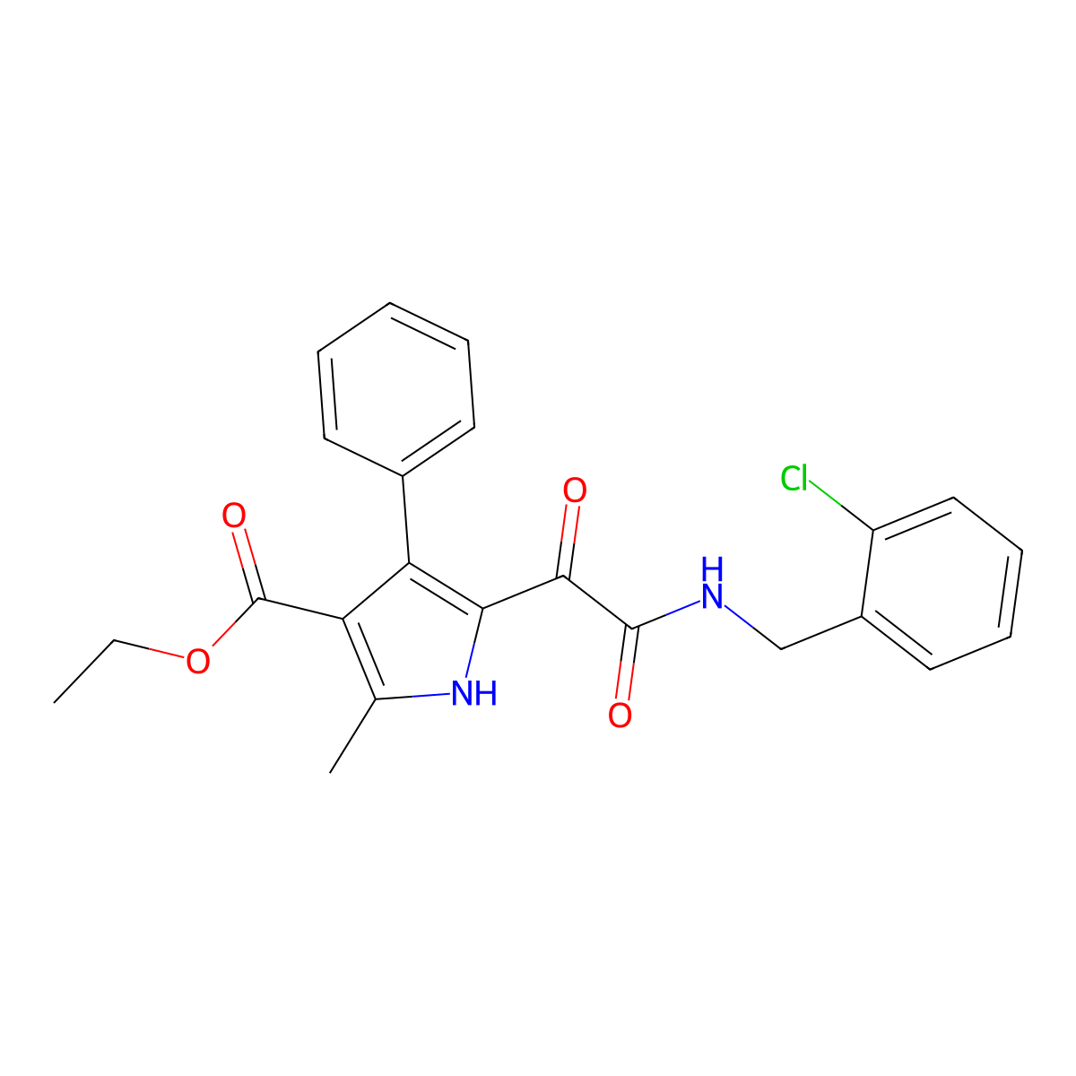 ethyl 5-(2-((2-chlorobenzyl)amino)-2-oxoacetyl)-2-methyl-4-phenyl-1H-pyrrole-3-carboxylate molecular structure, CAS 1105204-97-4