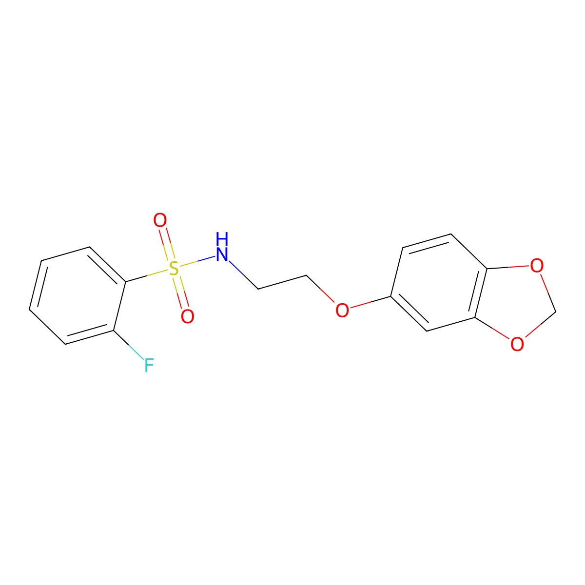 N-(2-(benzo[d][1,3]dioxol-5-yloxy)ethyl)-2-fluorobenzenesulfonamide molecular structure, CAS 1105204-99-6