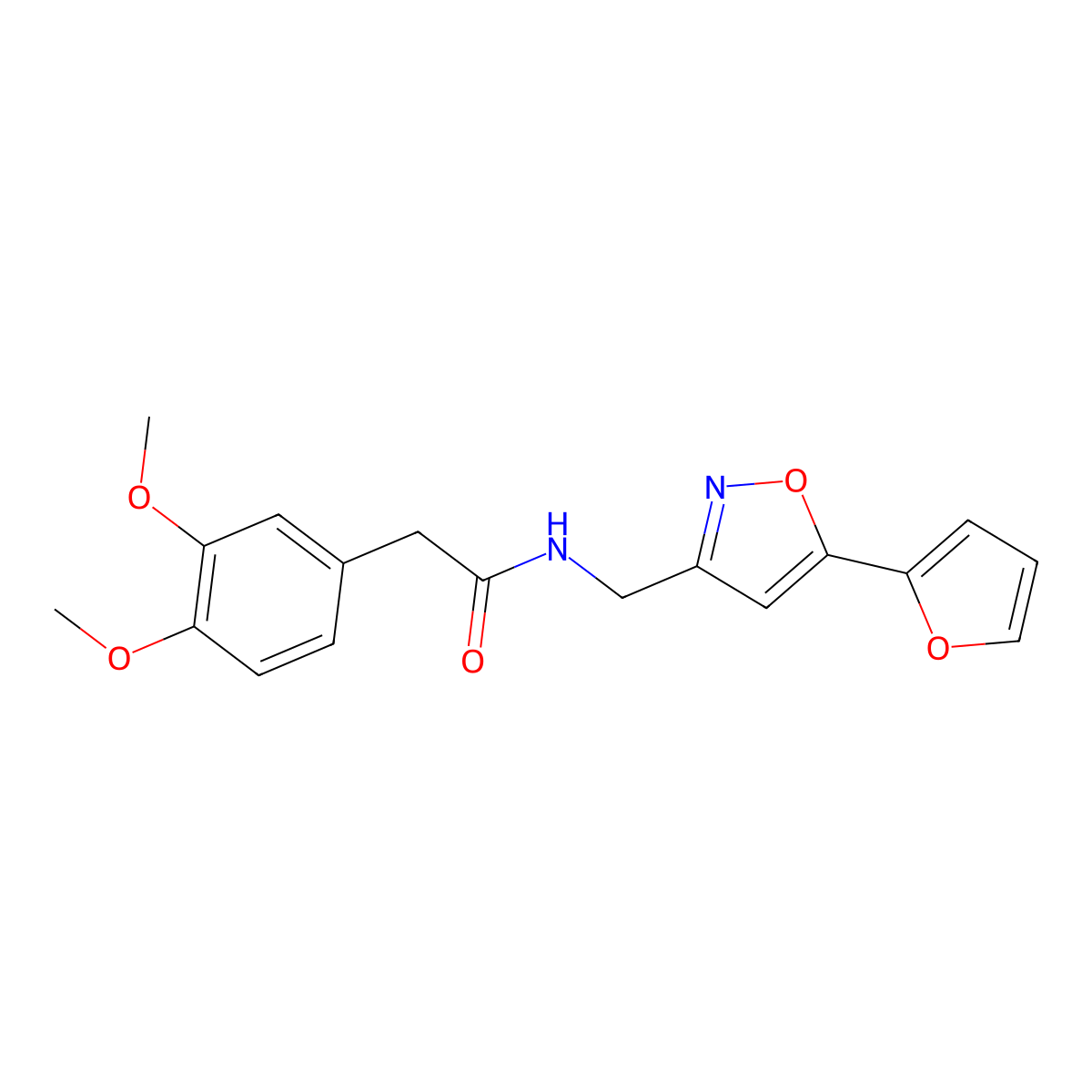 2-(3,4-dimethoxyphenyl)-N-((5-(furan-2-yl)isoxazol-3-yl)methyl)acetamide molecular structure, CAS 1105205-00-2