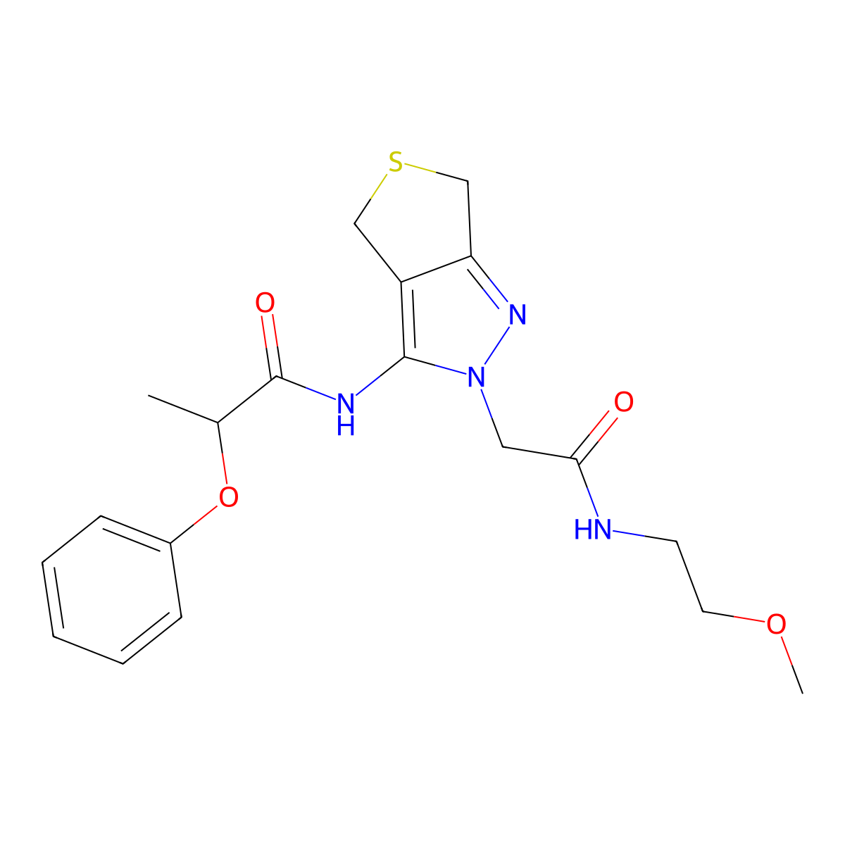 N-(2-(2-((2-methoxyethyl)amino)-2-oxoethyl)-4,6-dihydro-2H-thieno[3,4-c]pyrazol-3-yl)-2-phenoxypropanamide molecular structure, CAS 1105205-03-5