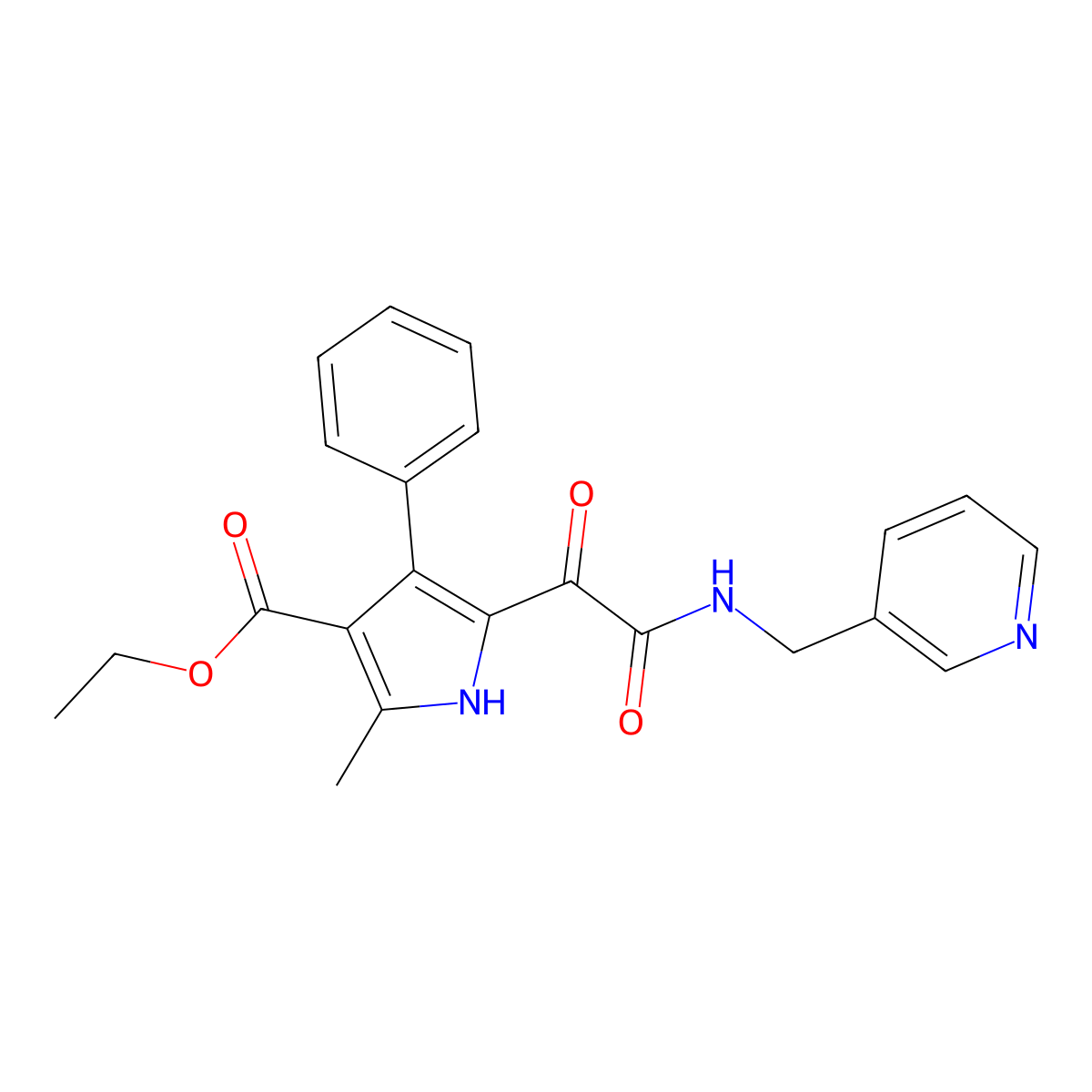 ethyl 2-methyl-5-(2-oxo-2-((pyridin-3-ylmethyl)amino)acetyl)-4-phenyl-1H-pyrrole-3-carboxylate molecular structure, CAS 1105205-04-6