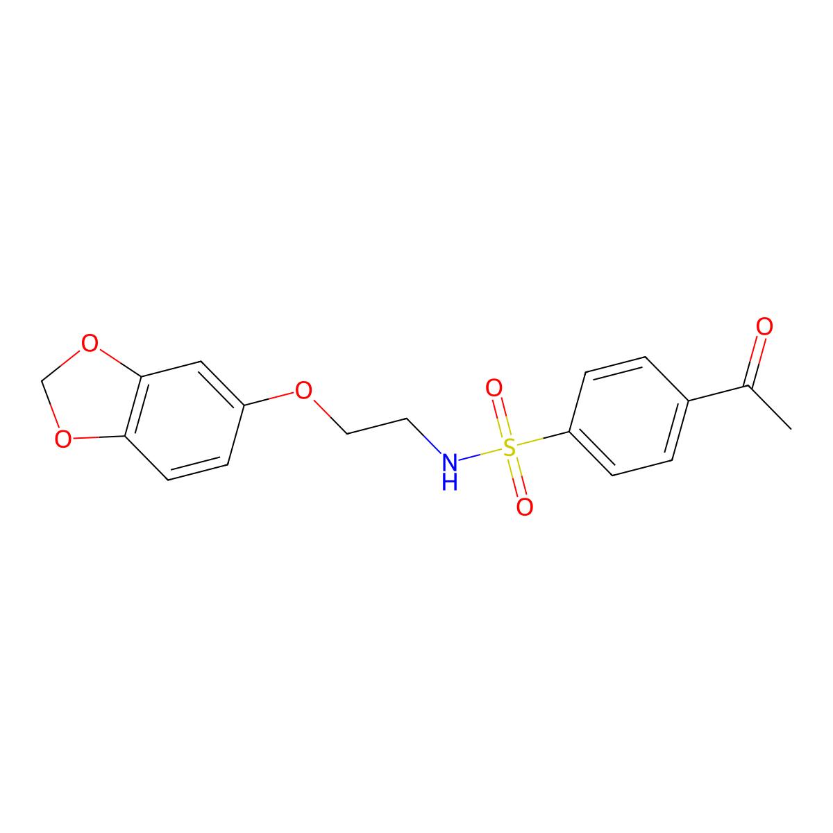 4-acetyl-N-(2-(benzo[d][1,3]dioxol-5-yloxy)ethyl)benzenesulfonamide molecular structure, CAS 1105205-06-8